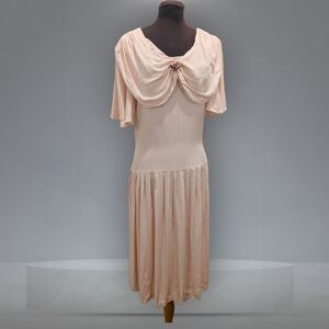 Vintage Drop Waist Pleated 80S Does 20s Pastel Peach Dress